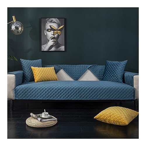 WULTNICEW Sofabezug Samt 1 2 3 4 Sitzer Sofa/Couch Überzug Sofa Überwurfdecke Ecksofa l Form Sofaschoner rutschfest Sofaschutz Katze/Hunde (70X70CM, Marineblau) von WULTNICEW