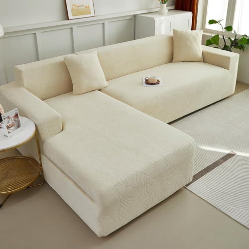 WULTNICEW Sofa Überzug Sofaschoner Sofabezug 3 Sitzer, Sofa Bezug Stretch Sofa Cover Überwurf Universal Couch überzug, Ecksofa für L Form Erfordert Zwei Couchbezug(3SITZER,Beige von WULTNICEW