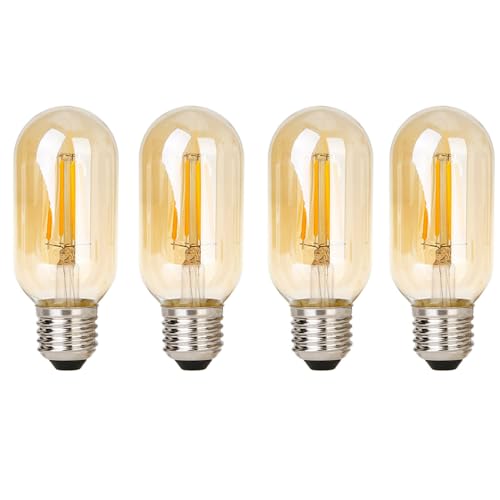 WULUN E27 T45 Lange Röhre Retro Edison LED Birnen, AMBER Glas, 6 Watt, 220-240V, 2700K Warmweiß, dekorative Glühbirne, Retro Kronleuchter, Wandleuchte, Schreibtischlampe, Satz von 4 von WULUN