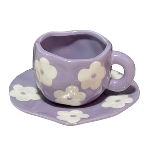 WULUN Urens handgefertigte Keramik-Untertasse, dicke Keramik, Fassungsvermögen 340 ml, unregelmäßige Form, Lavendelblütenmuster WULUN Urens handgefertigte Keramik-Untertasse, dicke Keramik, Fassungsvermögen 340 ml, unregelmäßige Form, Lavendelblütenmuster von WULUN