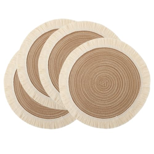 Runde Boho-Tischsets Aus Baumwolle - 38,1 cm, Gewebt Mit Quasten, Hitzebeständig Für Heiße Gerichte Und Getränke - Esstisch Dekoration Und Tischplattenschutz (Braun) von WUMEIJIAJU