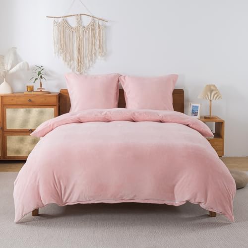 WUMIUER Flauschig Bettwäsche 200x200 cm 3tlg Set Rosa, Winter Biber Warm Bettbezug und 2 Kissenbezüge 80x80cm, Kuschelig Weich Cashmere Touch Flanell Fleece Bettdeckenbezug Bettdecke Cover von WUMIUER