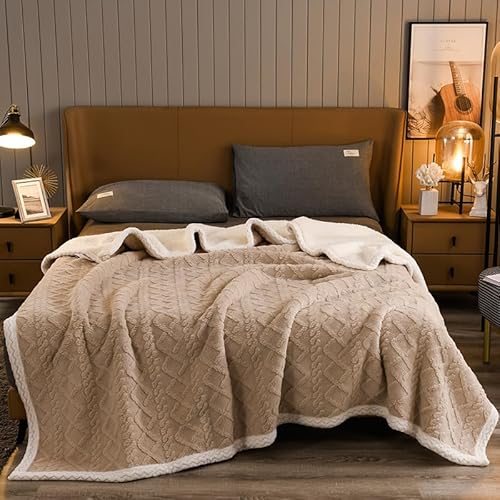 WUMIUER Kuscheldecke 150 x 200 cm Flauschig Sofaüberwurf Dunkel Beige - Weiß mit Randverzirung, weich & warm Wohndecke als Sofa Couchdecke Bettüberwurf Decke, Plüsch Dicke Decke für den Winter von WUMIUER