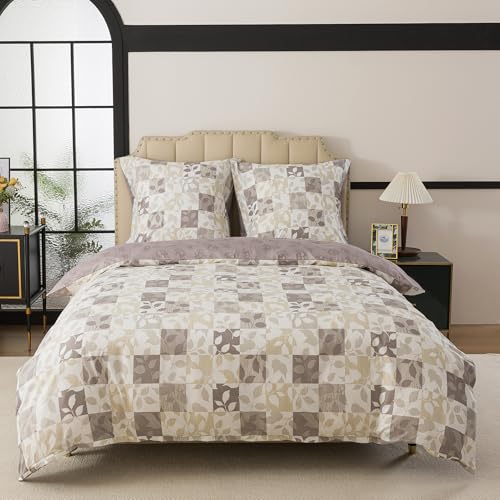 WUMIUER Pflanze Bettwäsche 155x220 2teilig Bettbezug - Kariert Blatt Wendebettwäsche Bettwäsche-Set 155 x 220 cm und 1 Kissenbezug 80x80cm mit Reißverschluss Weich Leicht Bettwaren von WUMIUER