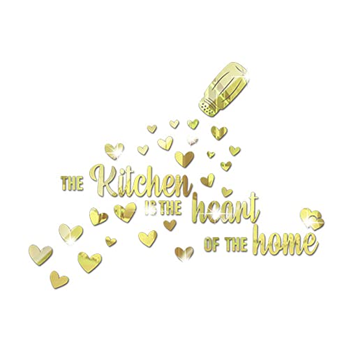 The Kitchen is The Heart of The Home Spiegel-Wandaufkleber, Acryl-Küchen-Wandaufkleber, abziehen und aufkleben, inspirierende Zitate, Dekoration, Kunst, Wandbild, Spruch für Familie, Esszimmer (Gold) von WUMUZAI