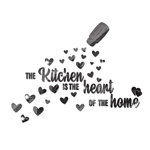 The Kitchen is The Heart of The Home Spiegel-Wandaufkleber, Acryl-Küchen-Wandaufkleber, abziehen und aufkleben, inspirierende Zitate, Dekoration, Kunst, Wandbild, Spruch für Familie (schwarz) von WUMUZAI