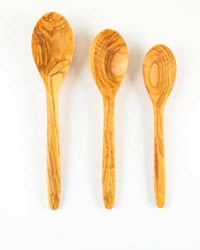WUNDERBUY DemyCraft - Olivenbaum Handgefertigtes 3-teiliges Holzlöffel-Set | 31, 29, 26 cm (3 Piece) von WUNDERBUY