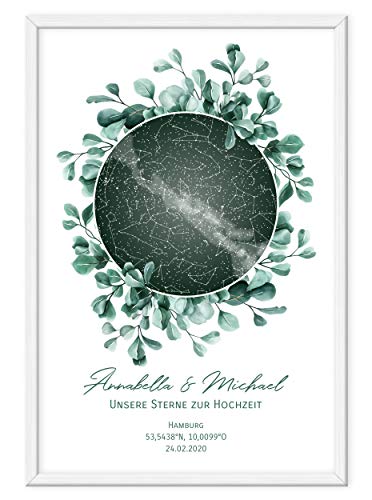 WUNDERLAND EDITION Personalisierte Sternenkarte als Poster - Der astronomisch korrekte Sternenhimmel von Ihrem Wunschdatum mit Wunschtext, 50 x 70 cm - Das personalisierte Geschenk von WUNDERLAND EDITION
