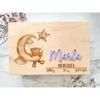 Erinnerungskiste Personalisiert Aus Holz Mit Teddy-Motiv - Holzkiste Fürs Baby Graviertem 3D Acryl-Namen Und Geburtsdaten von WUNSCHSCHNUPPEo