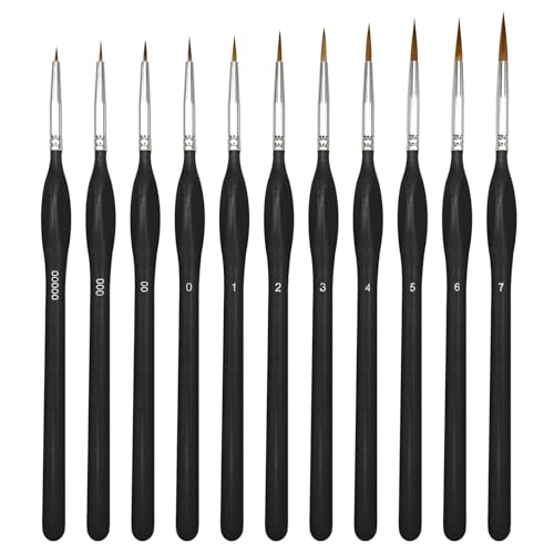 11 Stück Feiner Detail Pinsel Set, Miniatur Wolfshaar Pinsel,Extra Feine Pinsel Pinselset Acrylfarben Malen für Acryl Aquarell Modellbau Ölfarben Wasserfarben Miniaturen (Schwarz) von WUPENGZON