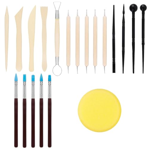WUPENGZON 20 Stück Modelierwerkzeugset,Töpferwerkzeug,Modelliermasse Werkzeug,Wooden Carving Polymer Clay Sculpting Toolsfür Profis Anfänger Töpfer Künstler Kunsthandwerk Modellierung Shaping Carving von WUPENGZON