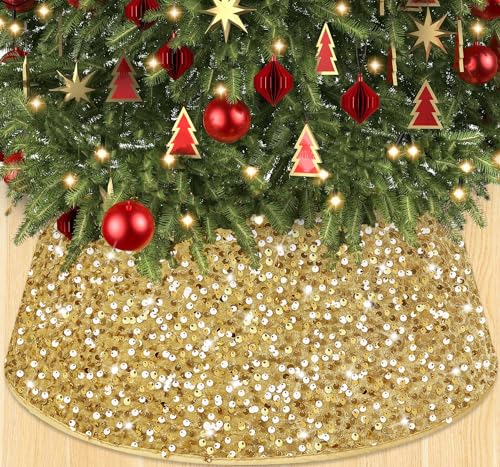 WUPIOS Gold Christmas Tree Collar Glitter Xmas Tree Collar 23.6 Inch Sequin Christmas Tree Skirt Collar Sparkle Xmas Tree Base Special Christmas Tree Stand Cover for Winter Holiday Party Ornament WUPIOS Gold Christmas Tree Collar Glitter Xmas Tree Collar 23.6 Inch Sequin Christmas Tree Skirt Collar Sparkle Xmas Tree Base Special Christmas Tree Stand Cover for Winter Holiday Party Ornament von WUPIOS