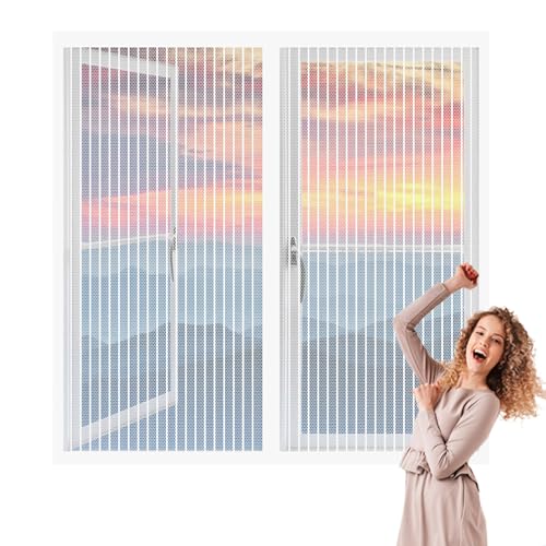 Fliegengitter Fenster Magnetisch 91 x 121 cm Insektenschutz Insektenschutzgitter Terrassentür Ohne Bohren Fliegenschutz für Balkonfenster Terrassenfenster, Weiß von WUQINC