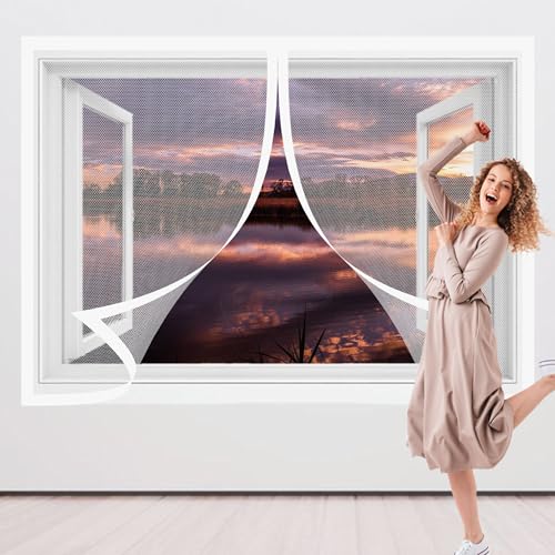 Insektenschutz für Fenster mit Rahmen 120 x 73 cm Insektenschutz Fensternetz Ohne Bohren Stärkere Magneten für Fenstergitter, Weiß von WUQINC