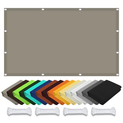 Sonnensegel Sonnenschutz 2.6 x 7 m Rechteckig Wasserdicht 98% UV Schutz Balkon Sichtschutz mit Spannseilen mit Ösen für Balkon Garten, Taupe von WUQINC