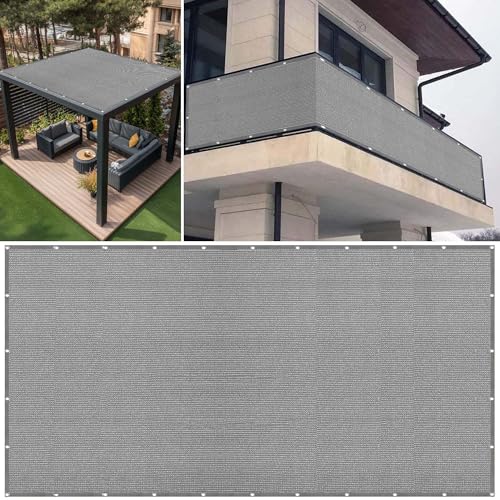 Sonnensegel Sonnenschutz 370 x 515 cm Rechteckig Atmungsaktiv Sonnenschutz Windschutz Baldachin Markise Vielen Größen mit Spannseilen für Balkon Garten, Hellgrau von WUQINC