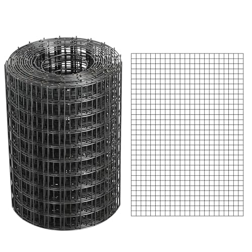 Schwarzes Hardware-Gewebe, 10,2 x 3 m, PVC-Stahl, vinylbeschichtet, 1,27 cm verzinkte Drahtgitterrolle (19 GA), Hühnerdrahtzaunrolle, für Stallzäune, Sichtschutzgitter, Kaninchen-/Schlangenzäune von WURJHSONG