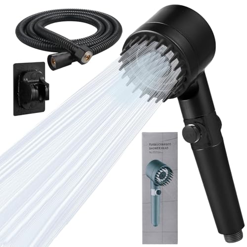 Duschkopf mit Schlauch und Halterung, Duschkopf Wassersparend, Duschkopf mit 1.5M Schlauch, Schwarz Duschbrause und Halterung, Ohne Bohren, 3 Strahlarten Handbrause, Hochdruck Regendusche von WURMONE