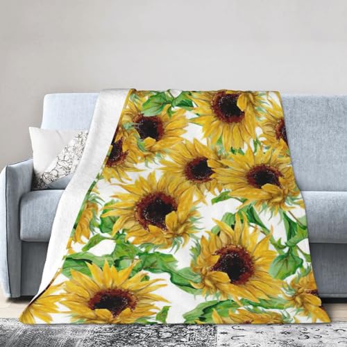 WURTON Gelbe Sonnenblumen-Druck, ultraweiche Mikro-Flanell-Decke, Bett, Couch, Sofa, Dekoration, Erwachsene und Kleinkinder, 203,2 x 152,4 cm von WURTON