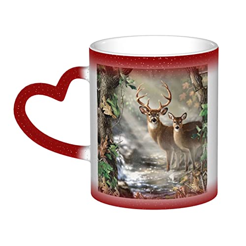 WURTON Keramik-Kaffeetasse mit Camouflage-Hirsch-Druck, Farbwechsel-Tasse im Himmel, Geschenk für Familie und Freunde von WURTON