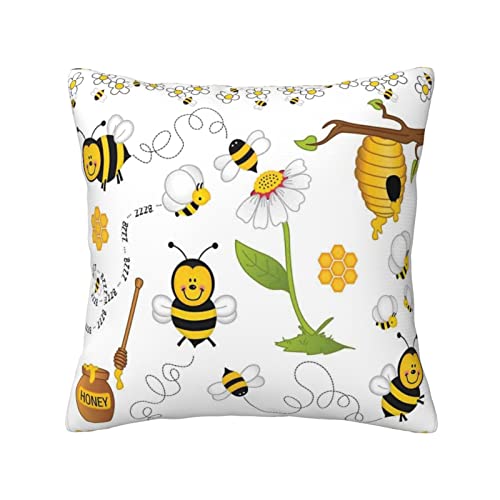 WURTON Kissenbezug mit fliegenden Bienen, Gänseblümchen-Honigdruck, für Sofa, Couch, Innenbereich, Zuhause, neutrale Dekoration von WURTON