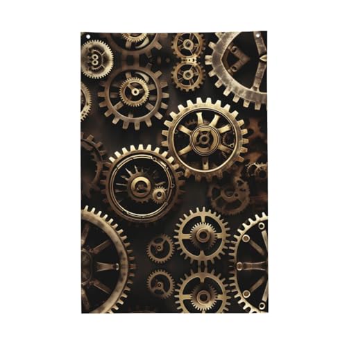 Wurton Coole Steampunk-Getriebe-Druck, 90 x 60 cm, Gartenflagge, Zuhause, Büro, Terrasse, Veranda, Hof, Rasen-Dekoration von WURTON
