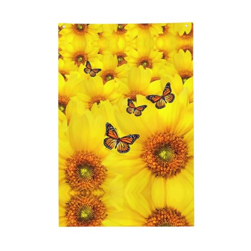 Wurton Gelbe Blumen und Schmetterlinge, Druck, 90 x 60 cm, Gartenflagge, Zuhause, Büro, Outdoor, Terrasse, Veranda, Hof, Rasendekoration von WURTON