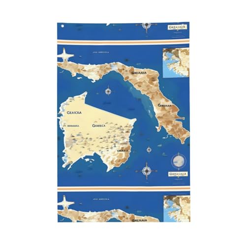 Wurton Griechenland-Karten-Druck, Gartenflagge, einseitig, 6 x 0,9 m, Poster, saisonale Flaggen, Deck, Terrasse, Veranda oder Veranda von WURTON