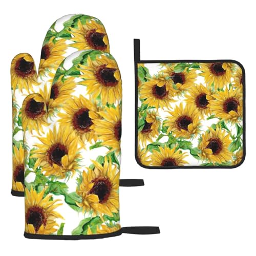 Wurton Ofenhandschuhe und Topflappen-Set, Sonnenblumen, 14 x 27 cm, für Urlaub, Kochen, Grillen, Restaurants, MC700 von WURTON