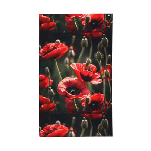 Wurton Schöne rote Mohnblumen-Gartenflagge, einseitig, 90 x 152 cm, für den Außenbereich, Zuhause, Terrasse, Veranda, Hof, Rasen von WURTON