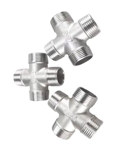 1 STÜCKE 1/4 "3/8" 1/2 "3/4" "Außengewinde BSPT Rohrverschraubung 4-Wege Edelstahl SS304 Kreuzkupplung Rohrverbinder DN8-DN25(3/8") von WUSHADEHANS