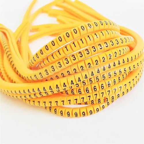 Drahtetiketten, Kabelmarkierer, PVC-Kabelmarkierung EC-0 EC-1 Kabeldrahtmarkierung Nummer 0 bis 9 Kabelgröße 1,5 mm² Gelbe Farbe PVC-Kabelmarkierungen Isolierungsmarkierung(Ec-1-yellow-0-9) von WUSHADEHANS