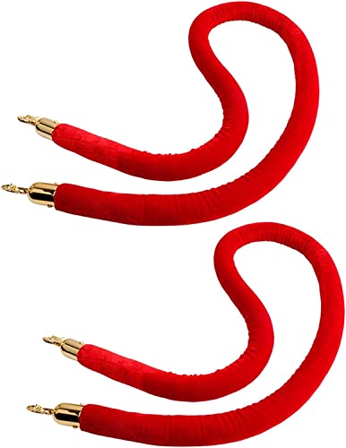 Samt-Stangenseil mit Verschlüssen, Absperrseil, rotes Vorsichtsseil mit Haken, hängende Absperrseile aus Samt for Veranstaltungen auf dem roten Teppich, Hochzeitsfeier, 2er-Pack(2m/6.5ft) von WUSHADEHANS