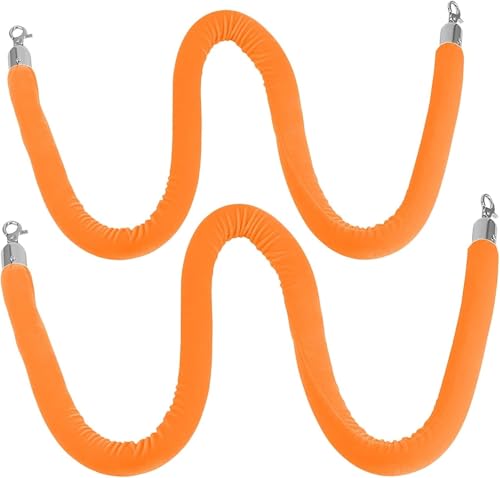 Samt-Stangenseil mit Verschlüssen, Seilabsperrung, 2er-Set, Pfosten-/Stützenseile for Party-Event, Modenschau, Warteschlangen-Hindernisteiler(Orange,210cm/7ft) von WUSHADEHANS