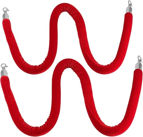 Samt-Stangenseil mit Verschlüssen, Seilabsperrung, 2er-Set, Pfosten-/Stützenseile for Party-Event, Modenschau, Warteschlangen-Hindernisteiler(Red,60cm/2ft) von WUSHADEHANS