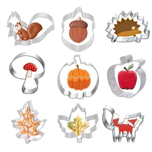 WUSJCOF 9 Stück Ausstecher Herbst Set Edelstahl Ausstechformen Kürbis Blatt Keksausstecher für Kinder zum Backen für Halloween Thanksgiving WUSJCOF 9 Stück Ausstecher Herbst Set Edelstahl Ausstechformen Kürbis Blatt Keksausstecher für Kinder zum Backen für Halloween Thanksgiving von WUSJCOF