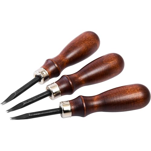 WUTA Leder Kantenschneider, 3 Stücke Profi Leder Rand Beveler, Kohlenstoffstahl Holzgriff Lederverarbeitung Kantenschälen(0.8mm + 1.0mm + 1.2mm) von WUTA