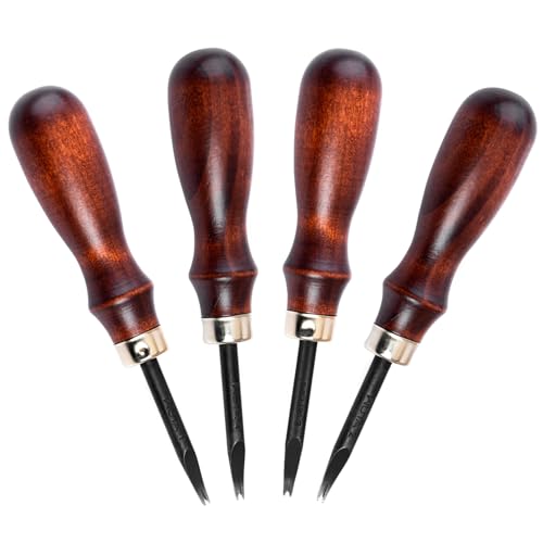 WUTA Leder Kantenschneider, 4 Stücke Profi Leder Rand Beveler, Kohlenstoffstahl Holzgriff Lederverarbeitung Kantenschälen (0.8mm+1.0mm+1.2mm+1.4mm) von WUTA