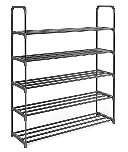 WUTIANBAO Schuhschrank 5-stöckiges Schuhregal Für Bis Zu 20 Bis 25 Paar Schuhe. Montage Ohne Werkzeug, Metallstangen Und Schuhständer Mit Kunststoffrahmen Schuhregal(61.5 * 28.5 * 91cm) von WUTIANBAO