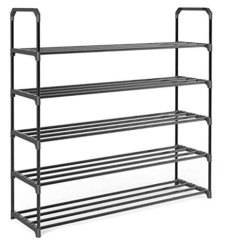 WUTIANBAO Schuhschrank 5-stöckiges Schuhregal Für Bis Zu 20 Bis 25 Paar Schuhe. Montage Ohne Werkzeug, Metallstangen Und Schuhständer Mit Kunststoffrahmen Schuhregal(91.5 * 28.5 * 91cm) von WUTIANBAO