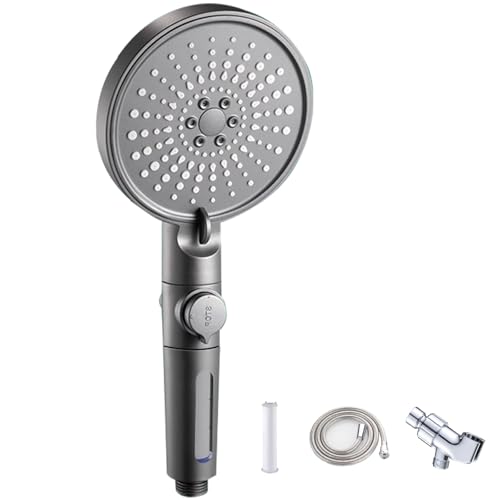 WUTICULA Gefilterter Duschkopf mit 6 Modi, Duschkopf mit Filtern für hartes Wasser, abnehmbares Duschkopf-Set, integrierte Power-Waschung, um Wanne, Fliesen Haustier zu reinigen (Grau) von WUTICULA