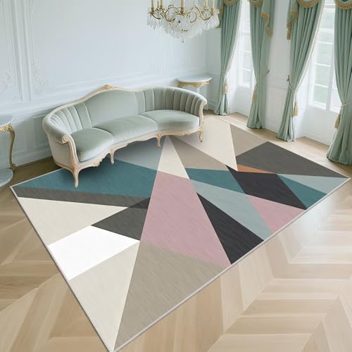 WUTONG Antirutsch Teppich Wohnzimmer Blau 80x160cm，Geometrische Muster Waschbar In Waschmaschine für Schlafzimmer,Esstisch,Wohnungs von WUTONG