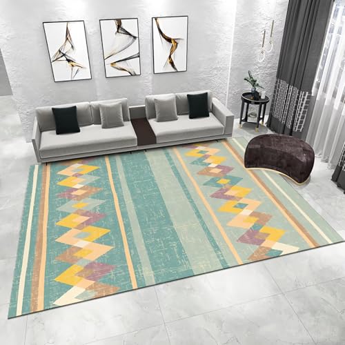 WUTONG Antirutsch Vorzimmer Teppich Blau 100x170cm，Moderne Geometrie Kuschelig Weich für Wohn,Wohnzimmer,Küche von WUTONG