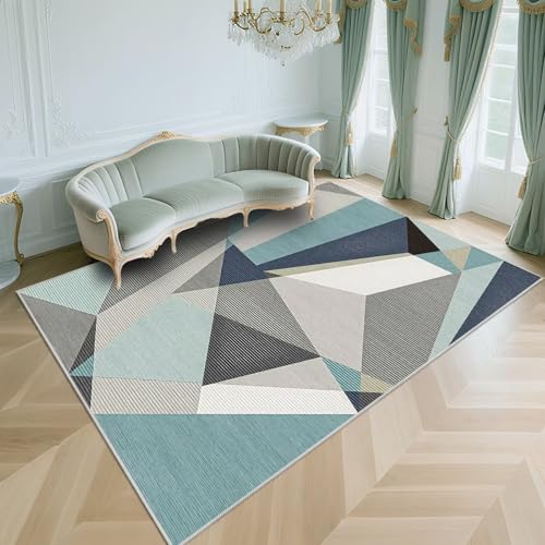 WUTONG Kurzflor Fußmatte Innen Blau 50x80cm，Moderne Geometrie Antirutsch für Flur,Haustür,Terrasse von WUTONG