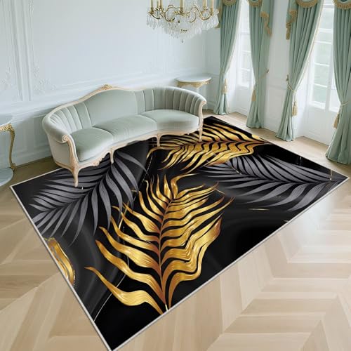 WUTONG Kurzflor Fussmatte Innen Schwarz 50x80cm，Blattmuster Waschbar für Innen,Unter Schreibtisch,Flur von WUTONG