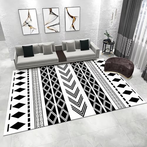 WUTONG Kurzflor Moderne Teppiche Wohnzimmer Schwarz 120x160cm，Geometrische Linien Antirutsch für Kinderzimmer Mädchen,Balkon,Küche von WUTONG