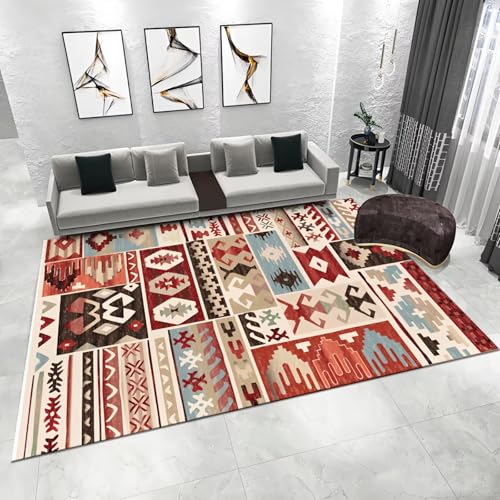 WUTONG Kurzflor Schmutzfangmatte Rot 50x80cm，Moderne Geometrie Waschbar für Innen,Unter Schreibtisch,Flur von WUTONG