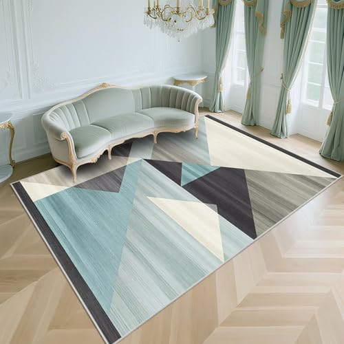 WUTONG Kurzflor Teppich Groß Blau 200x300cm，Moderne Geometrie Pflegeleicht für Wohnzimmer,Büro,Balkon von WUTONG