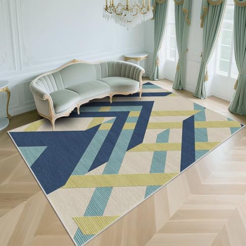 WUTONG Kurzflor Teppich Klein Dunkelblau 50x80cm，Geometrische Muster Waschbar,Weich für Eingang,Balkon,Flur von WUTONG