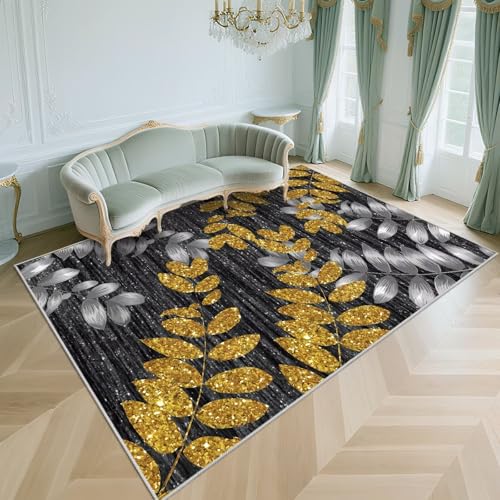 WUTONG Kurzflor Teppich Wohnzimmer Grau 140x200cm，Blattmuster Antirutsch für Schlafzimmer,Wohn,Balkon von WUTONG
